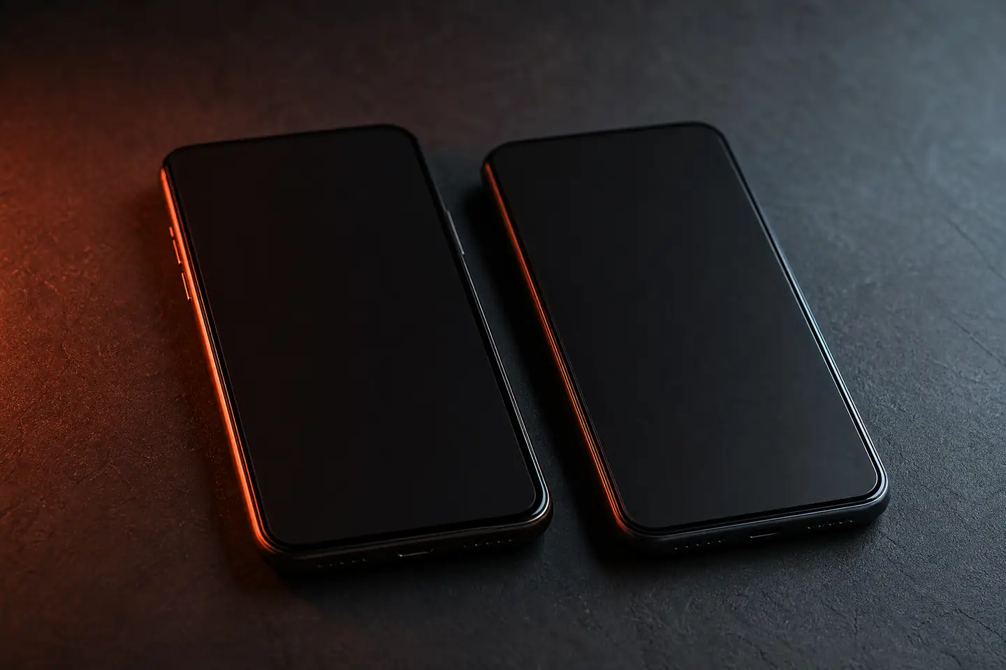 Twee telefoons naast elkaar op een donkere ondergrond