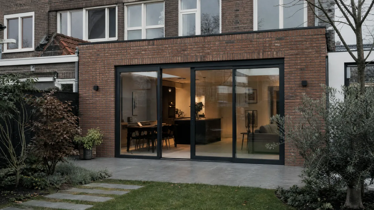 Afgeronde aanbouw met glazen pui