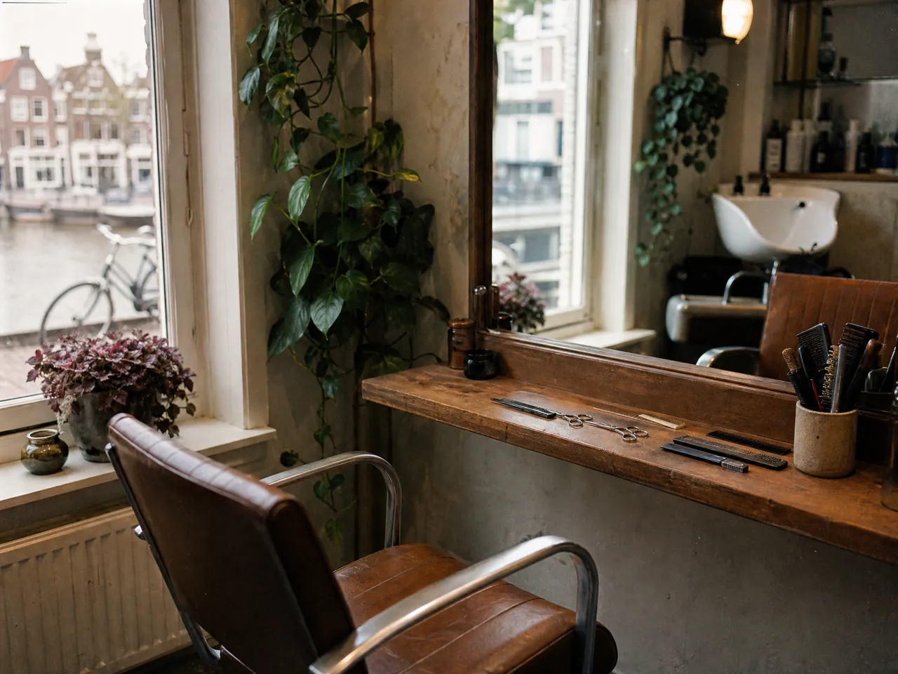 Kapstoel met spiegel en gereedschap