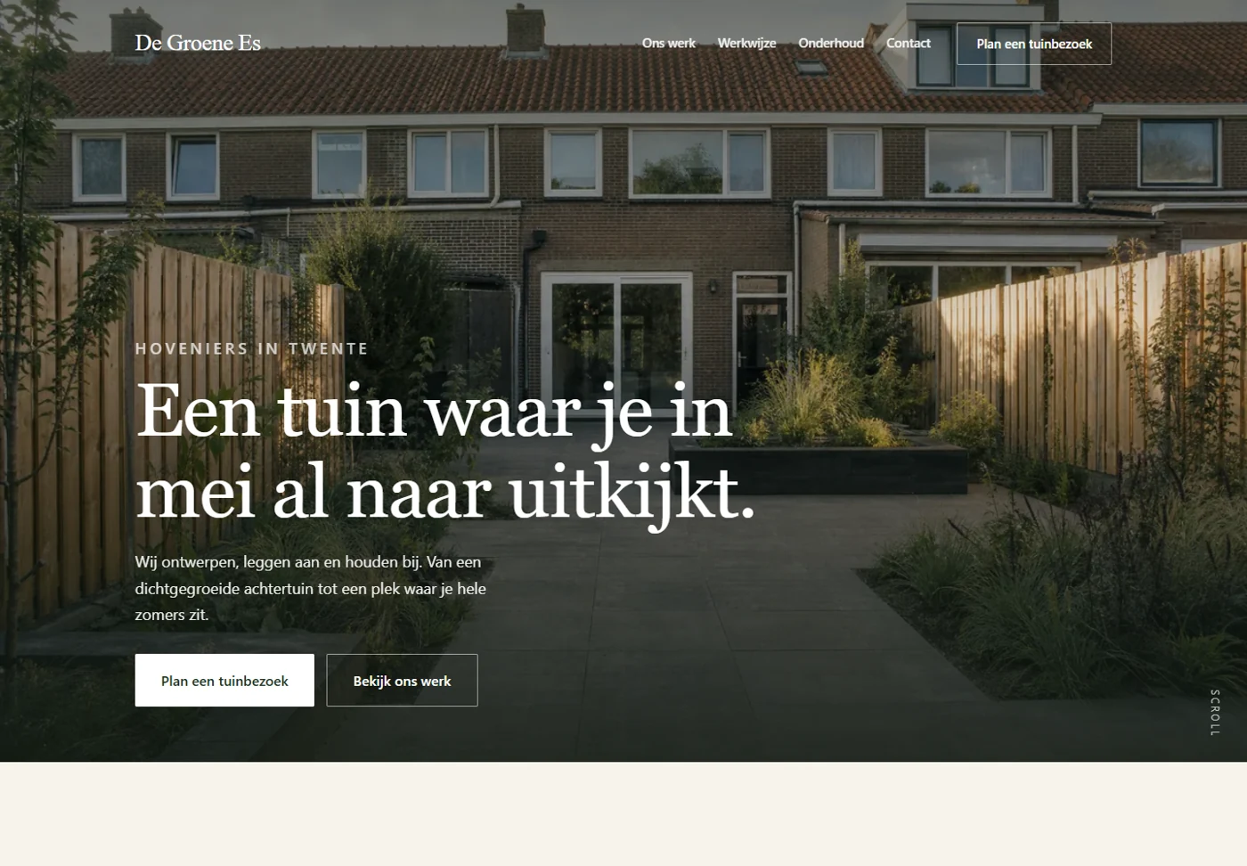 Screenshot van onze interactieve voorbeeldsite voor hoveniers