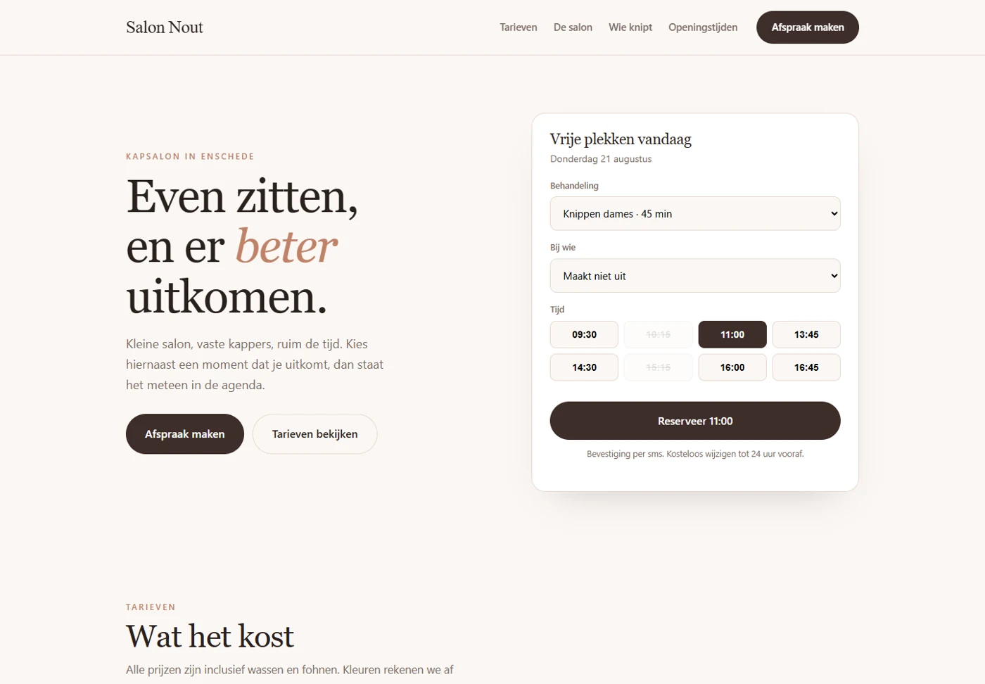 Screenshot van onze interactieve voorbeeldsite voor beauty & lifestyle